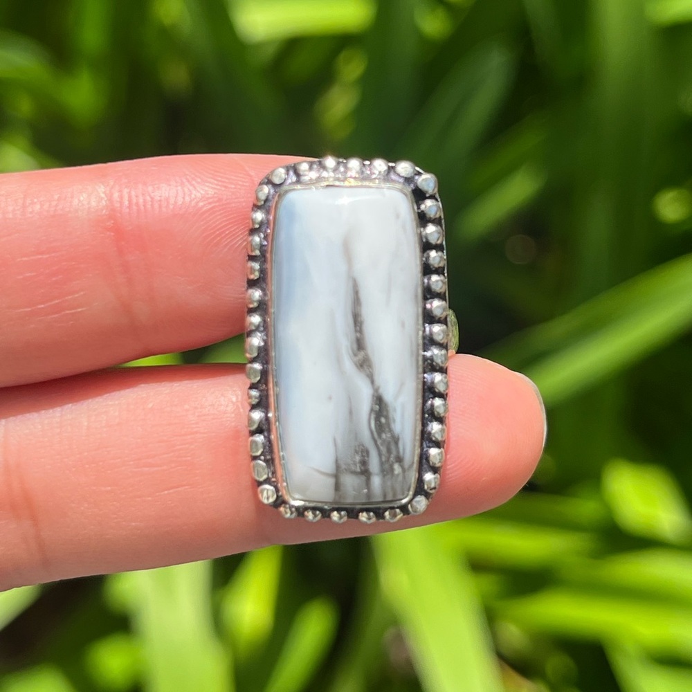 Size 6 925 silver plated rectangular Owhyee opal ring‎